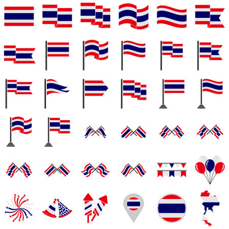 Thailand flags icon set, Thailand independence day icon set vector sign symbolのイラスト素材