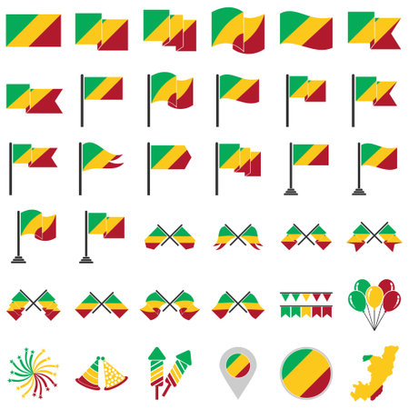 Republic of the congo flags icon set, Republic of the congo independence day icon set vector sign symbolのイラスト素材