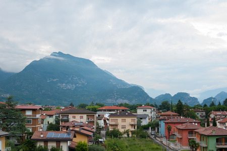 Views of the mountains and at home. Cloudy summer day. Italian landscapeの写真素材