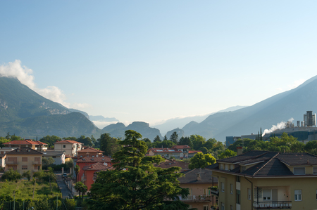 Views of the mountains and at home. Summer evening. Italian landscapeの写真素材