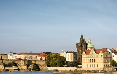 Panorama of Prague. View of the Charles bridge. The sights of the European cityの写真素材