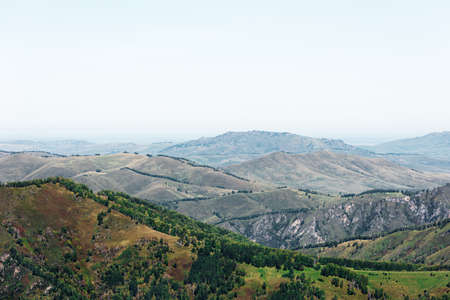 Autumn Altai. Beautiful landscape with hills and mountains to the horizonの写真素材