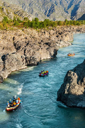 Rafting on a mountain river. Beautiful nature. Russia, Active recreation in the Altai.の写真素材