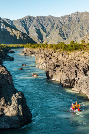 Rafting on a mountain river. Picturesque nature. Russia, Active recreation in the Altaの写真素材