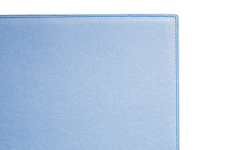 Sky-blue fine leather with soft texture. Close-up edge with blue threds.の写真素材