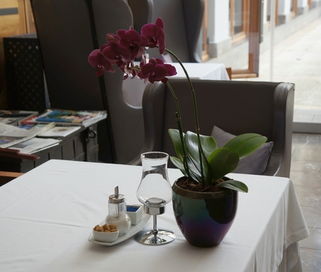Elegant table in restaurantの写真素材