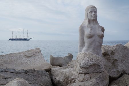Statue of mermaid in Piran, Sloveniaのeditorial素材