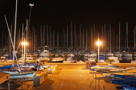 Night view of yachts and marina in Tel-Avivの写真素材