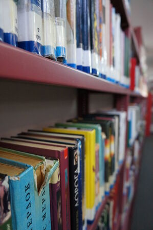 Books in library background, shallow dofのeditorial素材