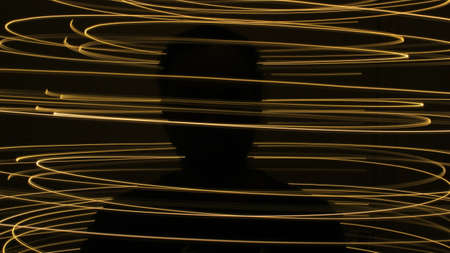 Bangalore, karnataka, India - December 12 2021 : Abstract colorful irregular lines on black background photo with long exposure.Light painting photography.Lights with irregular patterns for overlayの写真素材