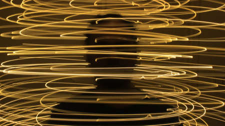 Bangalore, karnataka, India - December 12 2021 : Abstract colorful irregular lines on black background photo with long exposure.Light painting photography.Lights with irregular patterns for overlayのeditorial素材