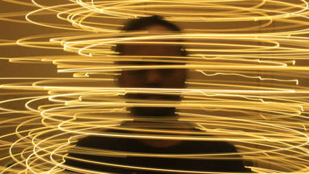 Bangalore, karnataka, India - December 12 2021 : Abstract colorful irregular lines on black background photo with long exposure.Light painting photography.Lights with irregular patterns for overlayのeditorial素材