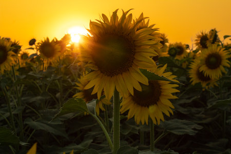 Sunflower garden on the evening sunset timing in Thiruttani Tamilnadu stateの写真素材