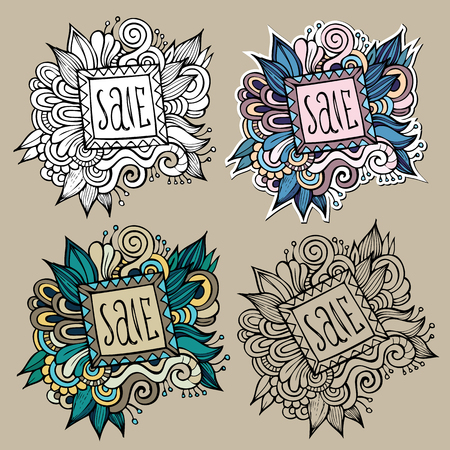 Set of vintage hand drawn nature floral vector labels from your messagesのイラスト素材