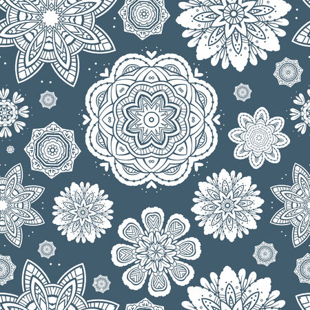 Ornate floral snowflakes seamless pattern/ endless backgroundのイラスト素材