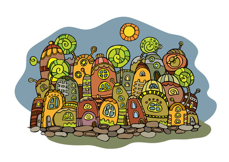 Illustration of fantasy vector fairy-tale drawing townのイラスト素材