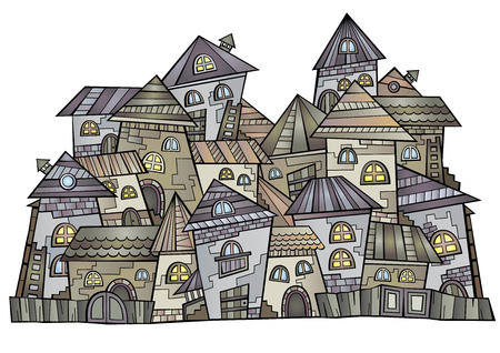 Illustration of fantasy vector fairy-tale drawing townのイラスト素材