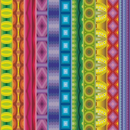 Geometric vector various strips motifs in different color. Seamless patternのイラスト素材
