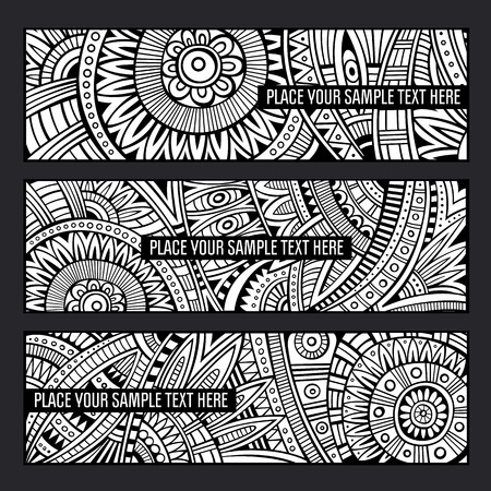 Abstract vector hand drawn ethnic pattern card set.のイラスト素材