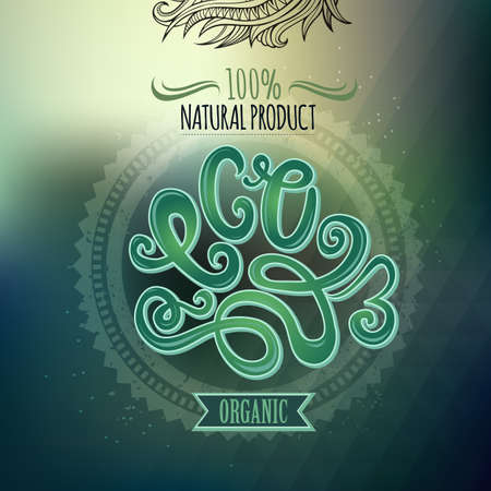 Vector abstract blurred background. Eco hand lettering.のイラスト素材