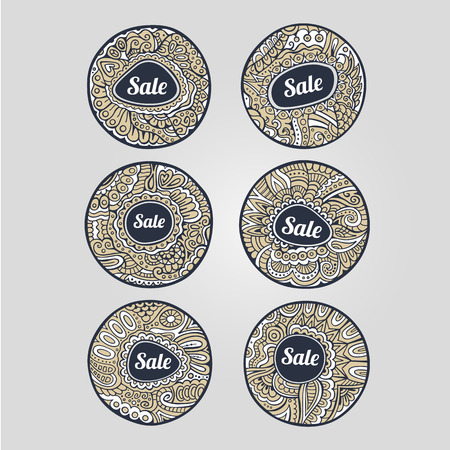 Set of Sale decorative hand drawn vector labels and stickersのイラスト素材