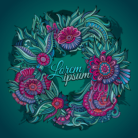 Vector summer wreath of flowers and leaves cardのイラスト素材