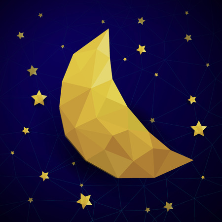 Vector triangle background with new moon and the starsのイラスト素材