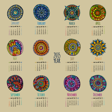 Ethnic calendar 2015 year design, English, Sunday startのイラスト素材