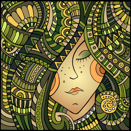 Vector abstract decorative beautiful girl portrait illustrationのイラスト素材