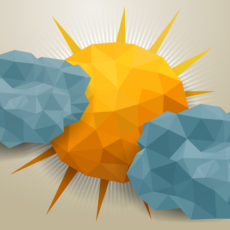 Vector abstract triangle background with clouds and sunのイラスト素材