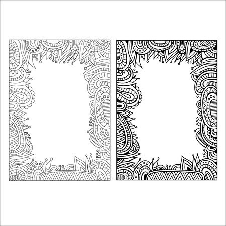 Abstract decorative vector ethnic borders for your text in 2 different contour techniquesのイラスト素材