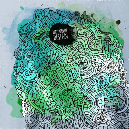 Vector abstract doodles city art paint backgroundのイラスト素材