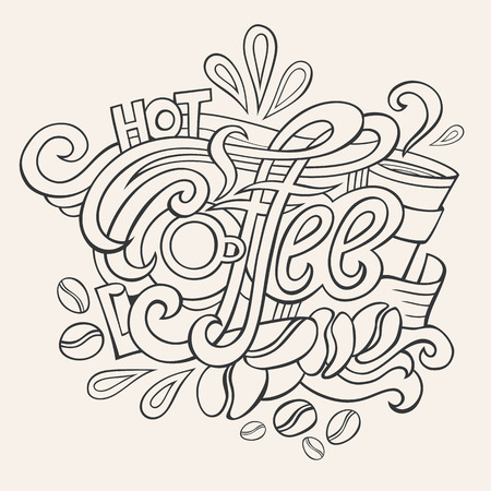 Vector hot coffee hand lettering design illustrationのイラスト素材