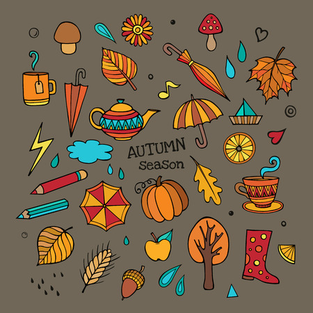 Vector set of different autumn elementsのイラスト素材
