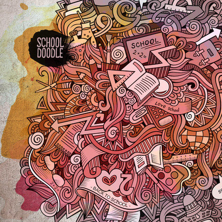 School watercolor cartoon doodles backgroundのイラスト素材