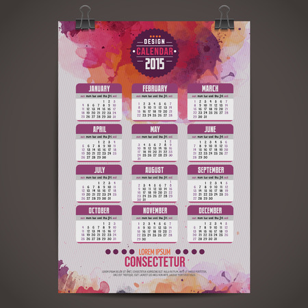 Calendar with watercolor paint 2015のイラスト素材
