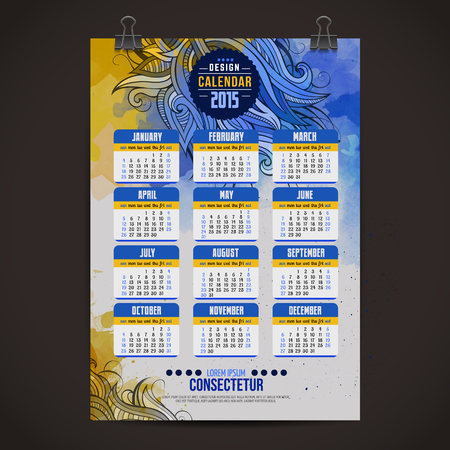 Calendar with watercolor paint 2015 designのイラスト素材