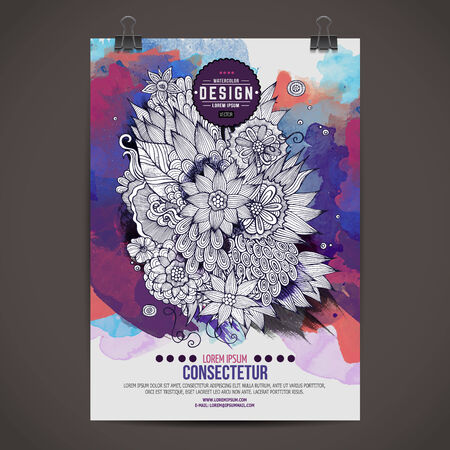 Vector template poster with watercolor paint floral abstract backgroundのイラスト素材