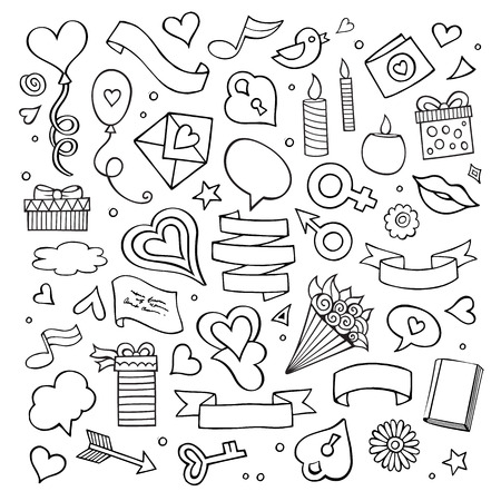Set of love doodle icons vectorのイラスト素材