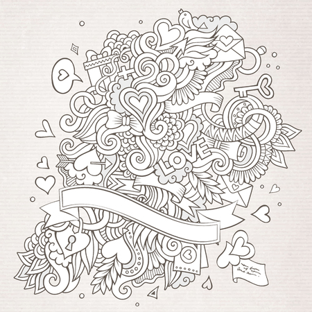 Doodles abstract decorative Love vector sketch backgroundのイラスト素材