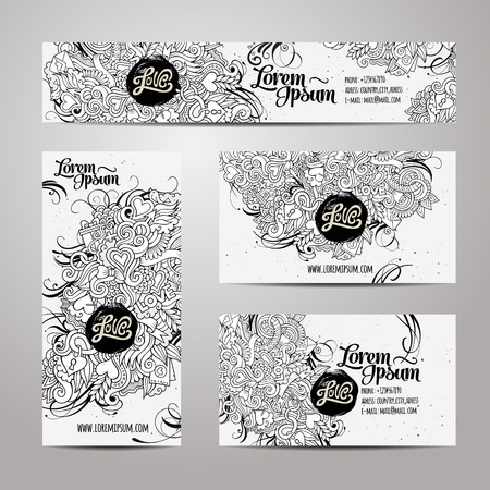 Corporate Identity vector templates set with doodles love themeのイラスト素材
