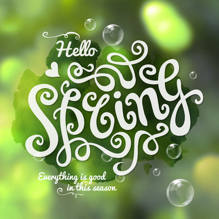 Vector abstract blurred background. Spring hand lettering.のイラスト素材