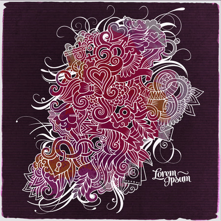 Vector abstract love doodles watercolor card designのイラスト素材