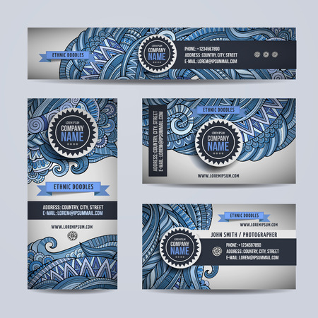 Corporate Identity vector templates set with doodles ornamental ethnic themeのイラスト素材