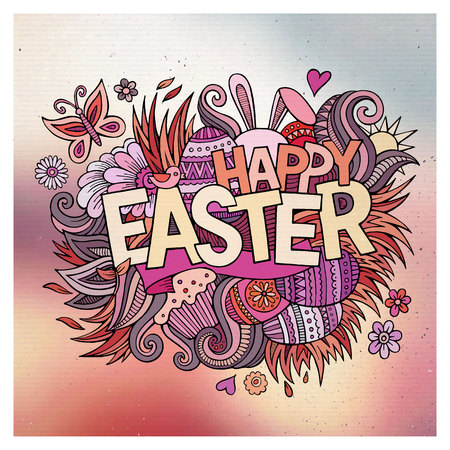 Easter hand lettering and doodles elements. Vector illustrationのイラスト素材