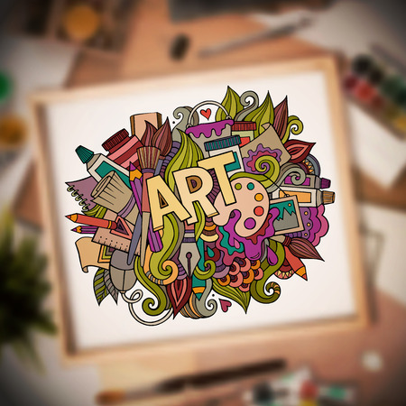 Art hand lettering and doodles elements. Vector blurried illustrationのイラスト素材
