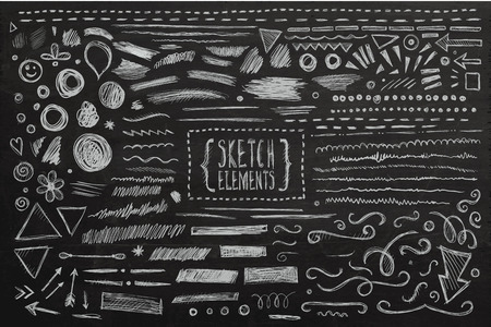 Hand drawn sketch hand drawn elements. Vector chalkboard illustration.のイラスト素材