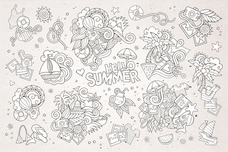Summer and vacation hand drawn vector symbols and objectsのイラスト素材