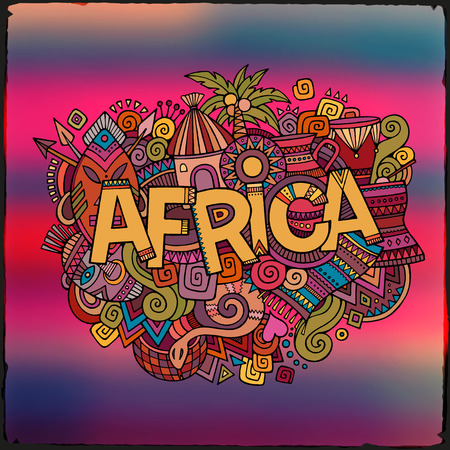 Africa hand lettering and doodles elements background. Vector illustrationのイラスト素材