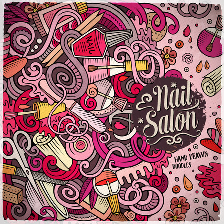 Cartoon doodles Nail salon frame designのイラスト素材